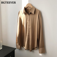 BBTEEVER 2020 New Chic kobiety Satin koszule z długim rękawem jednolity skrócony kołnierz elegancka biurowa, damska odzież robocza bluzki kobiet 4
